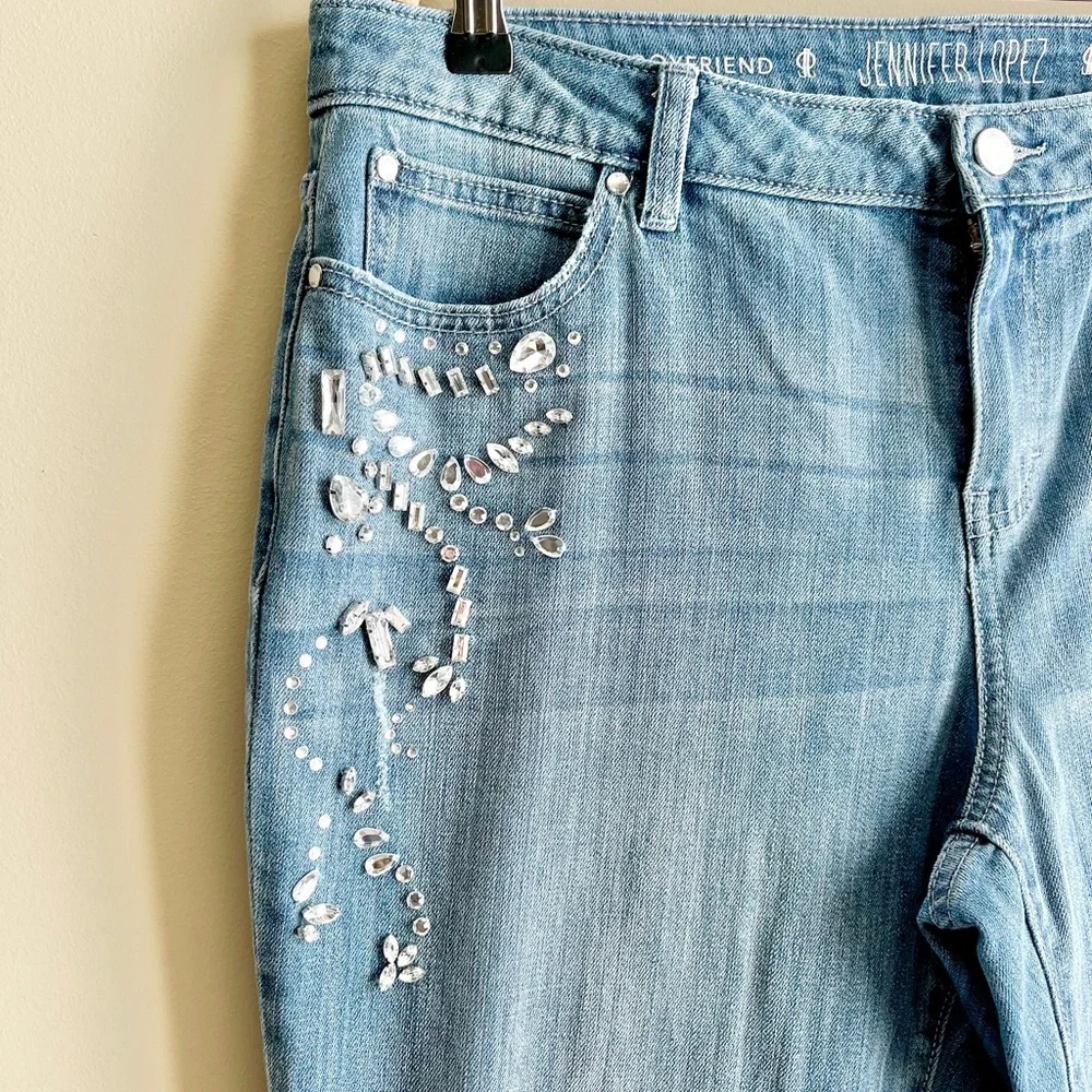 NWOT Jennifer Lopez Jeweled Embellished Boyfriend Capri Jeans - Picture 2 of 6